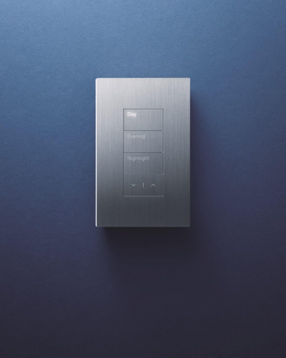 Close-up of Lutron keypad in Singapore interior
