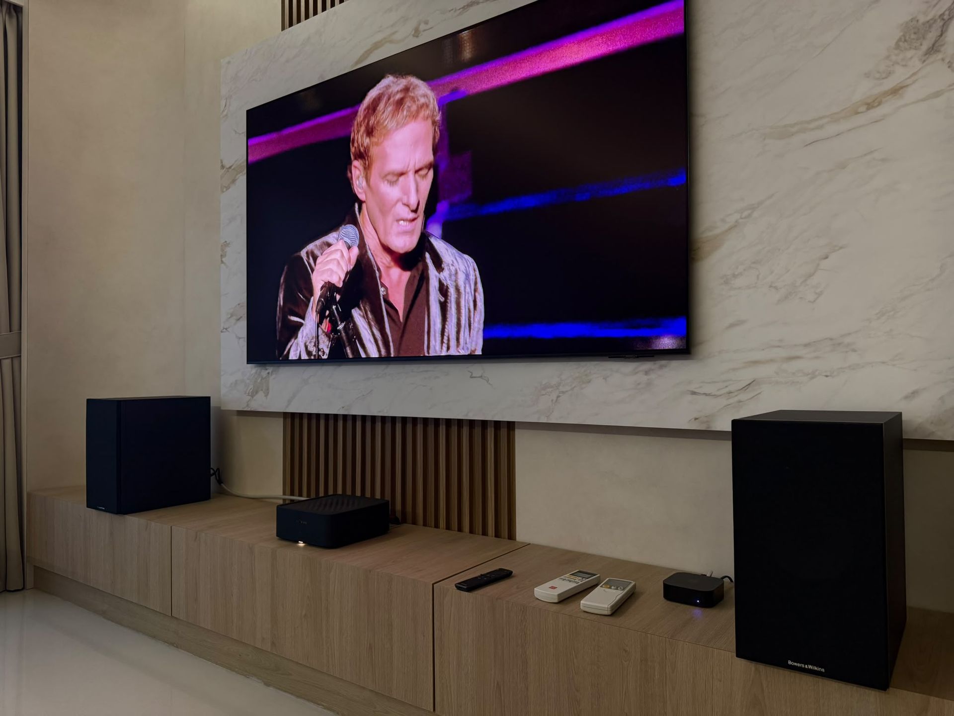 Sumang Walk project Bowers & Wilkins 606 S3 with Marantz on custom cabinetry