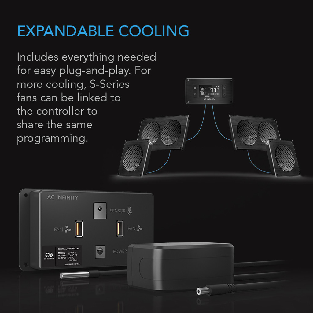 AC Infinity AIRPLATE T8 White, Home Theater + AV Quiet Cabinet Cooling Dual-Fan System 6", AI-APT8