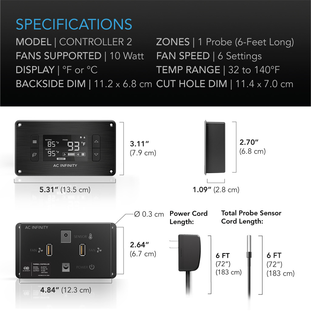 AC Infinity AIRPLATE T8 White, Home Theater + AV Quiet Cabinet Cooling Dual-Fan System 6", AI-APT8