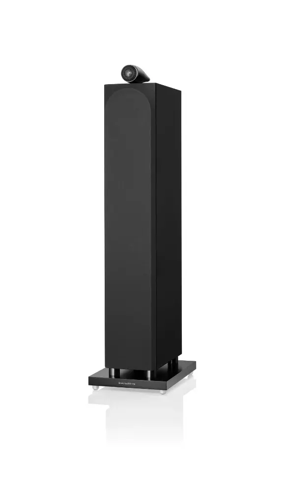 B&W - 702 S3 - Gloss Black Front Angle with Grille 9x16.webp