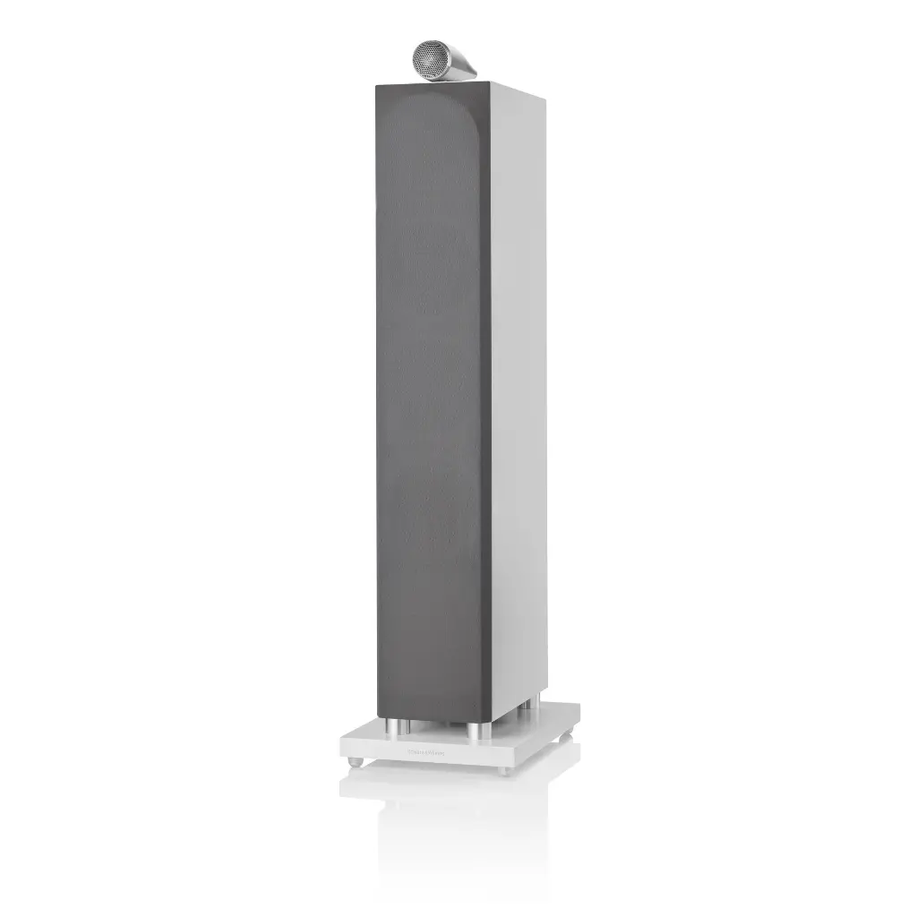 B&W - 702 S3 - Satin White Front Angle with Grille 1x1.webp