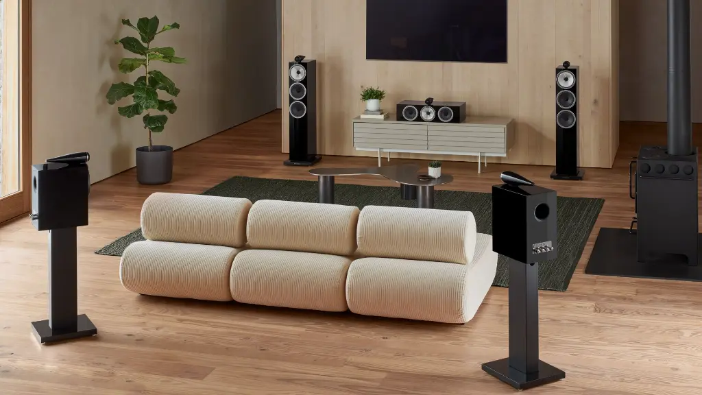 B&W - 703 S3 with 705 S3 and HTM71 S3 - Black Gloss - Lifestyle 40 - 16X9.webp