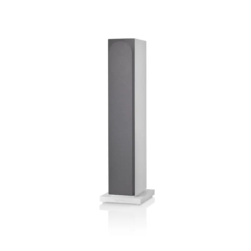 B&W - 704 S3 - Satin White Front Angle with Grille 1x1.webp