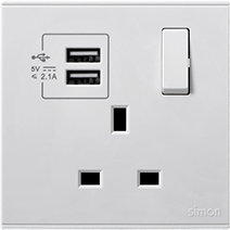 721384 SIMON E6 BS Socket w/Twin USB