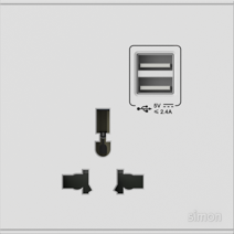[72E725] 72E725 SIMON E6 Multi-Socket w/Twin USB (White)