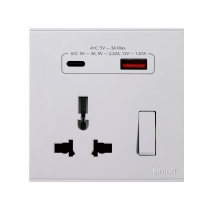[72E7253] 72E7253 SIMON E6 Multi-Socket w/USB A+C (White)