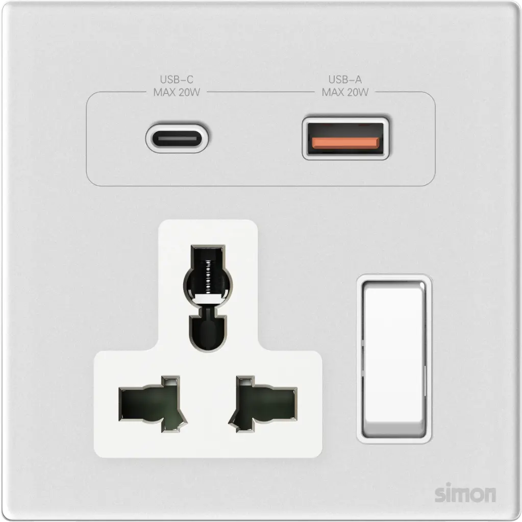 66E7253G Simon M7 Gem (Glass) Multi-Socket w/ USB A+C