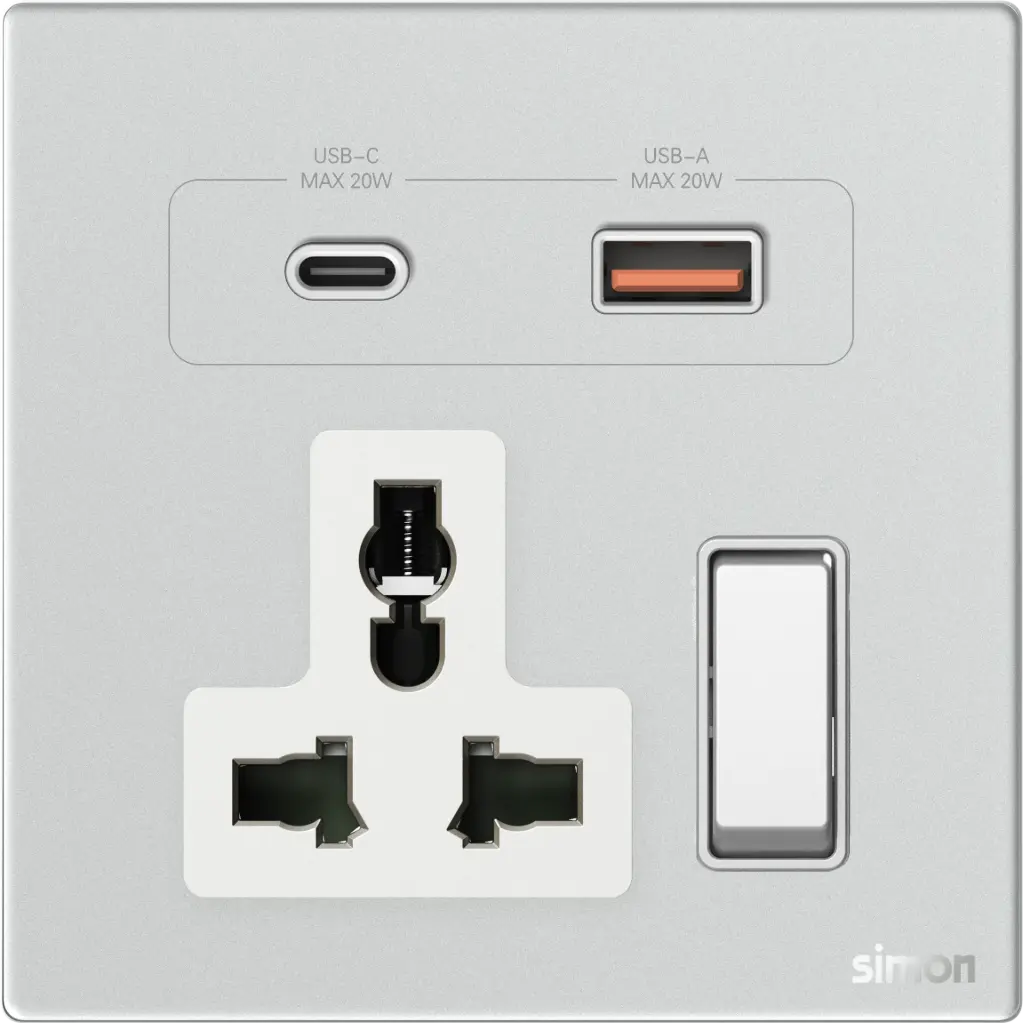 66E7253G Simon M7 Gem (Glass) Multi-Socket w/ USB A+C