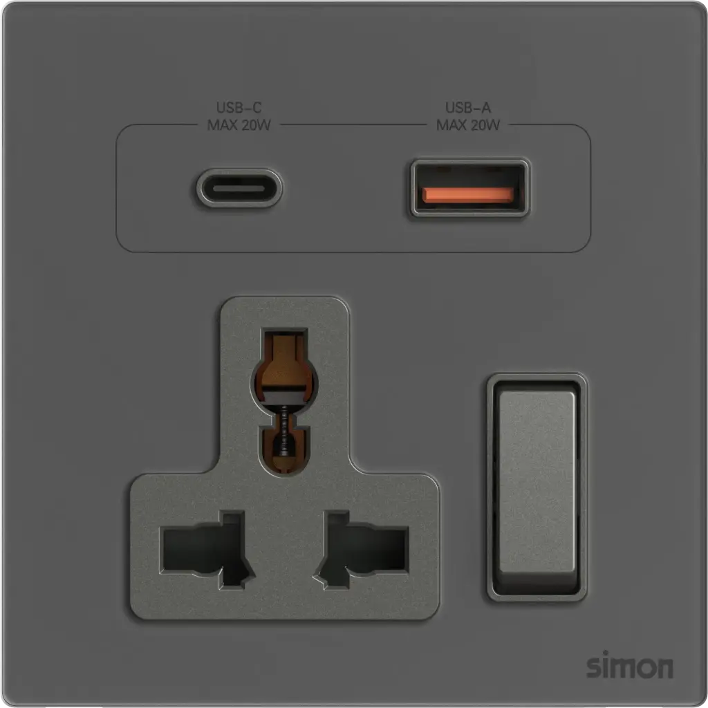66E7253G Simon M7 Gem (Glass) Multi-Socket w/ USB A+C