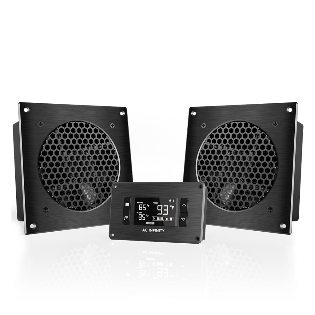 AC Infinity AIRPLATE T8 Black, Home Theater + AV Quiet Cabinet Cooling Dual-Fan System 6", AI-APT8