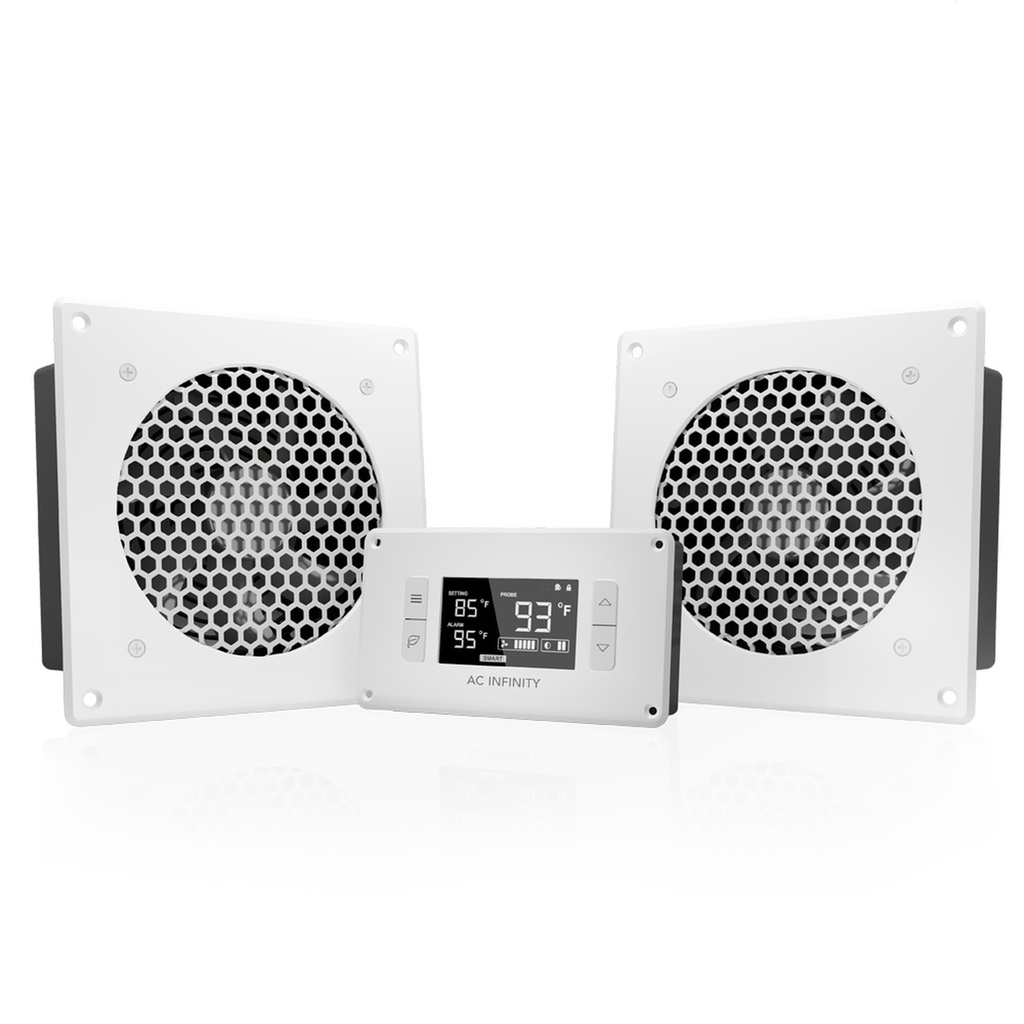 AC Infinity AIRPLATE T8 White, Home Theater + AV Quiet Cabinet Cooling Dual-Fan System 6", AI-APT8