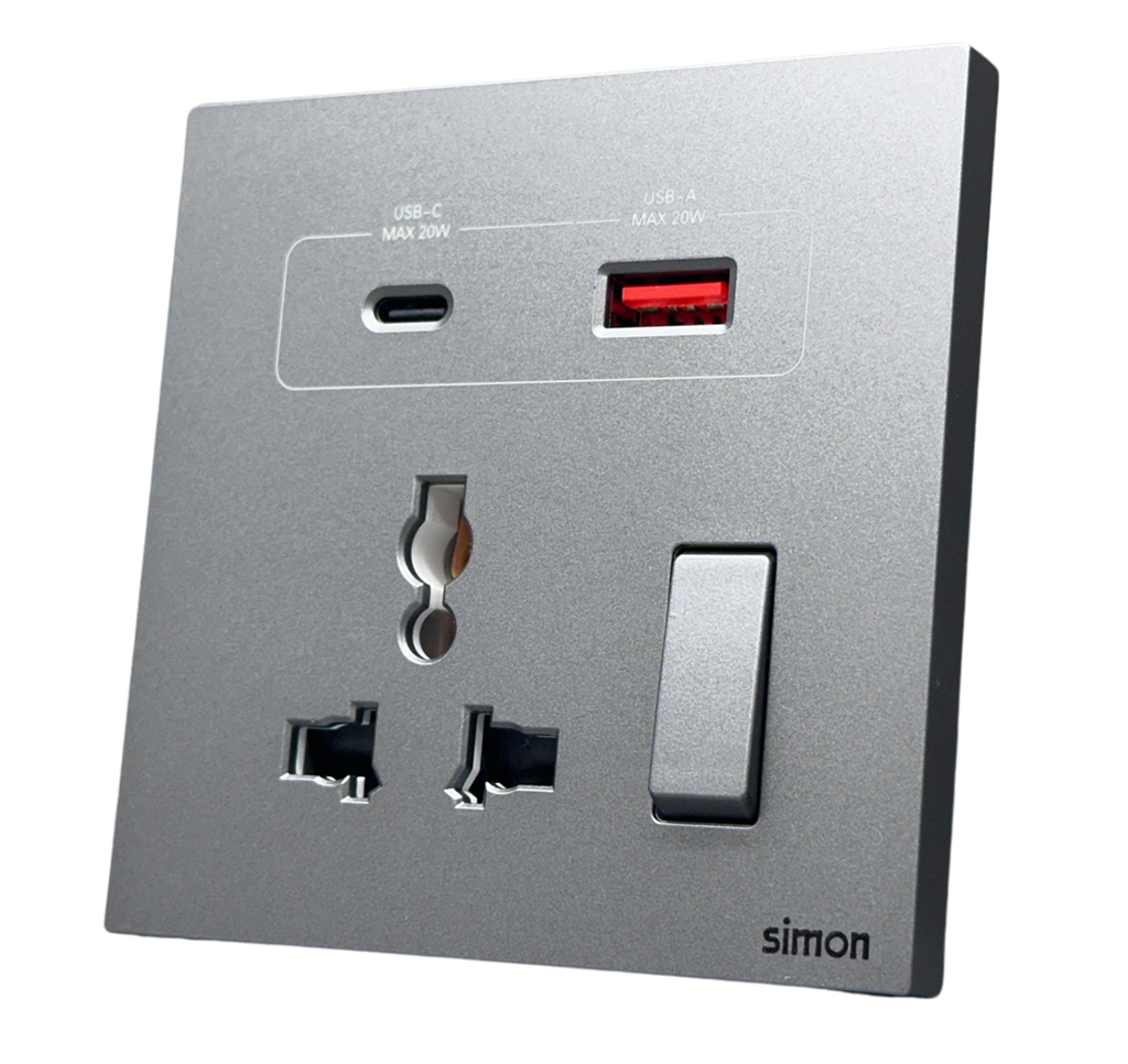 66E7253 Simon M7 Air Multi Socket w/ USB A+C (Colour)