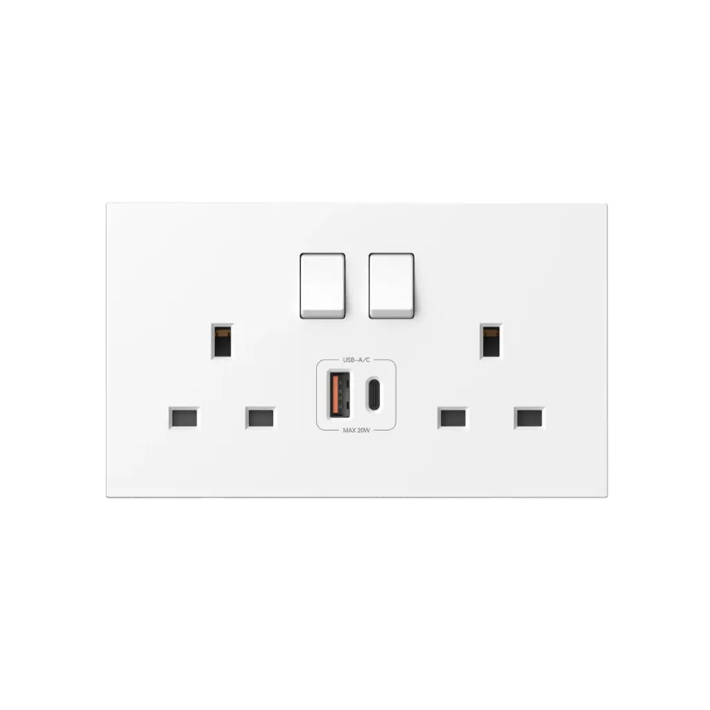 [664585] 664585 SIMON M7 Air Twin 13A BS Socket w/USB A+C (White)