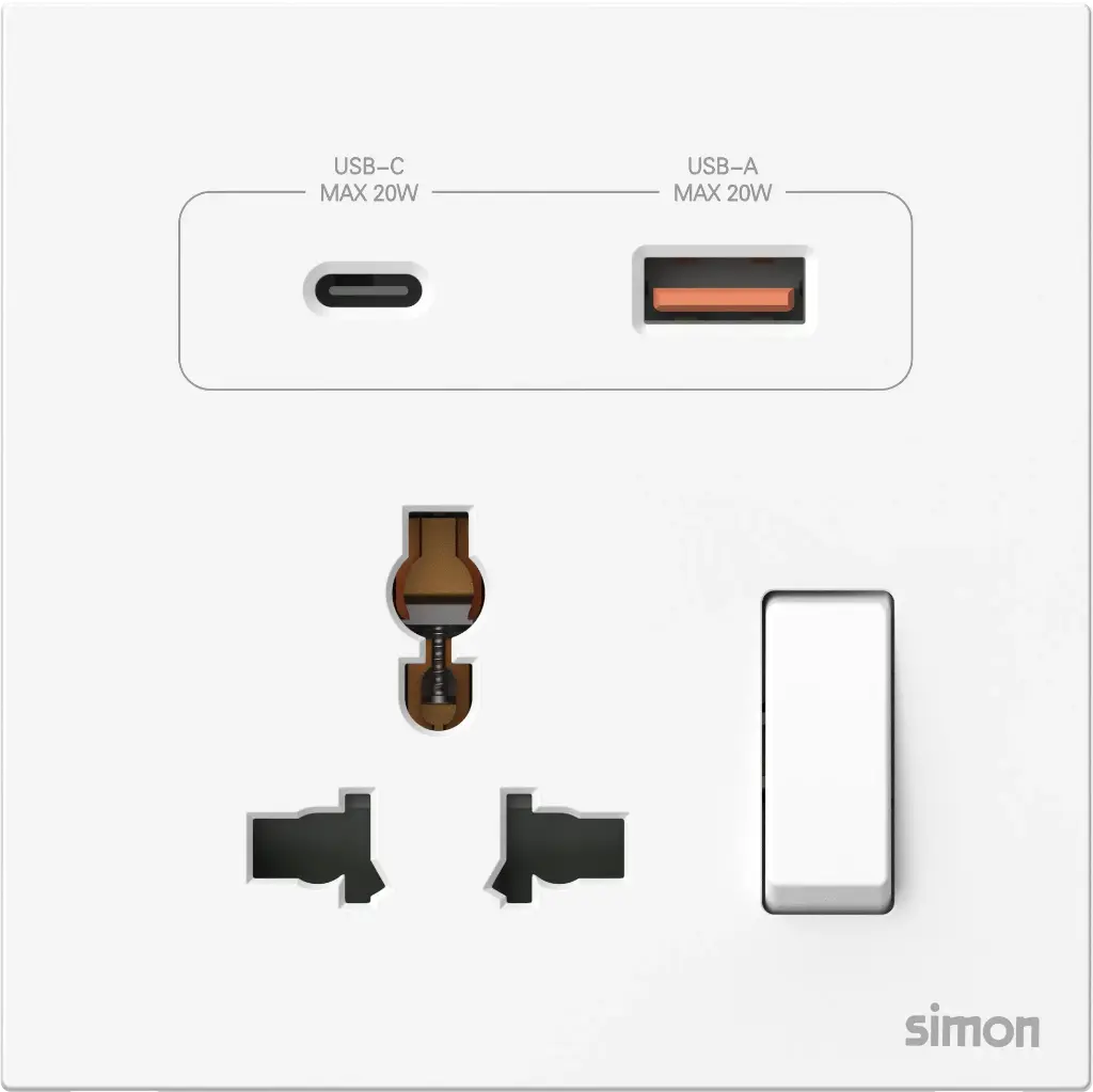 66E7253 Simon M7 Air Multi Socket w/ USB A+C 