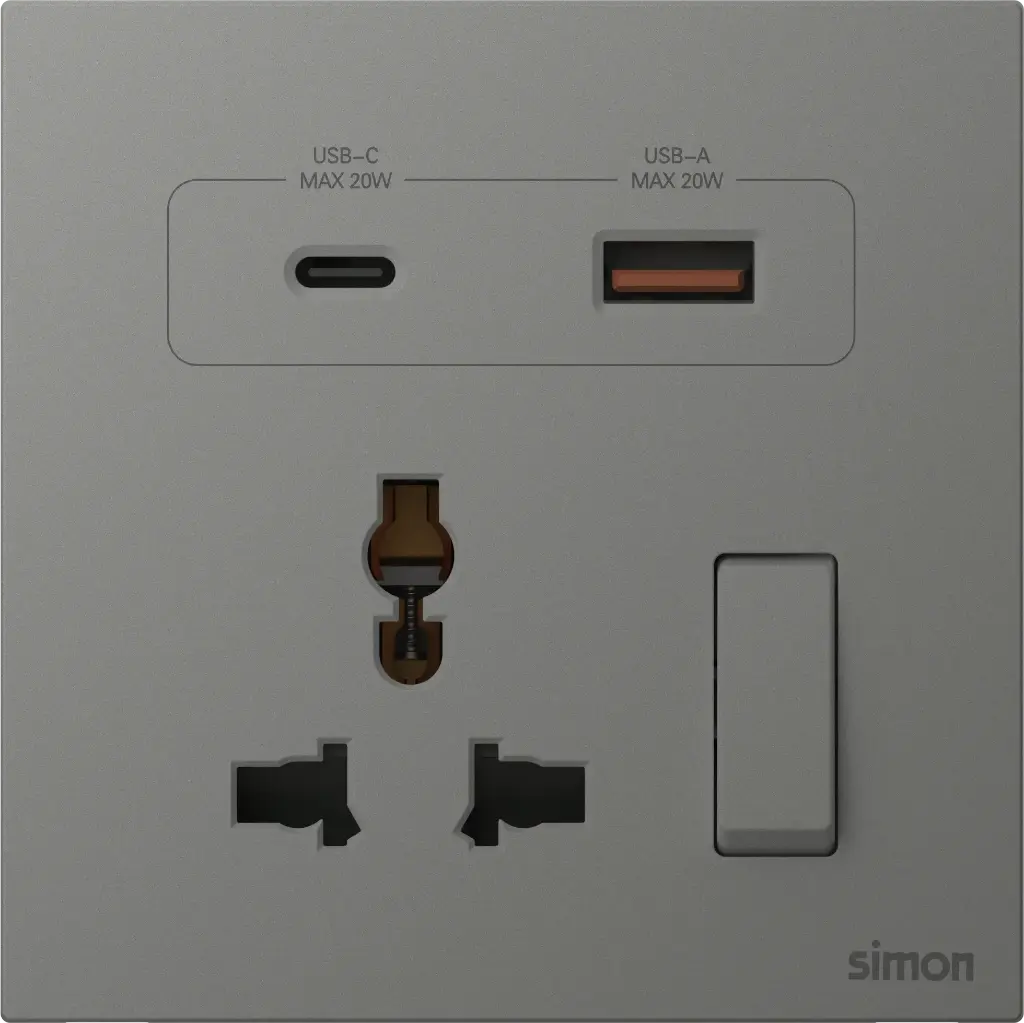 66E7253 Simon M7 Air Multi Socket w/ USB A+C 