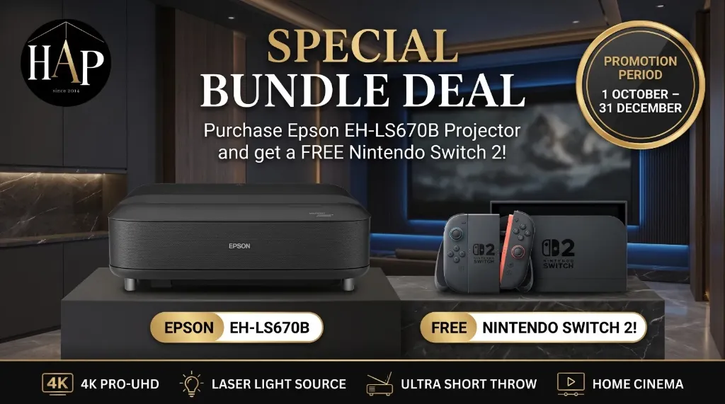 Epson Lifestudio Grand EH-LS670B 4K PRO-UHD Ultra Short Throw Laser Projector + FREE Nintendo Switch 2