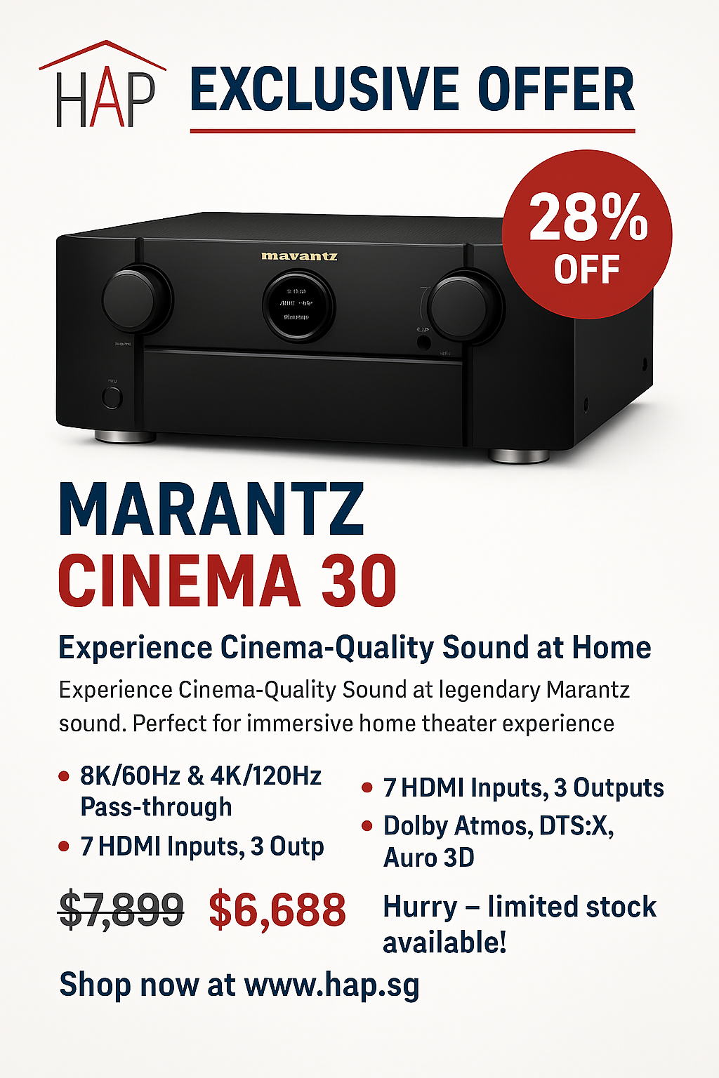 Marantz CINEMA 30 AV Receiver | Best Singapore Price | Limited Offer