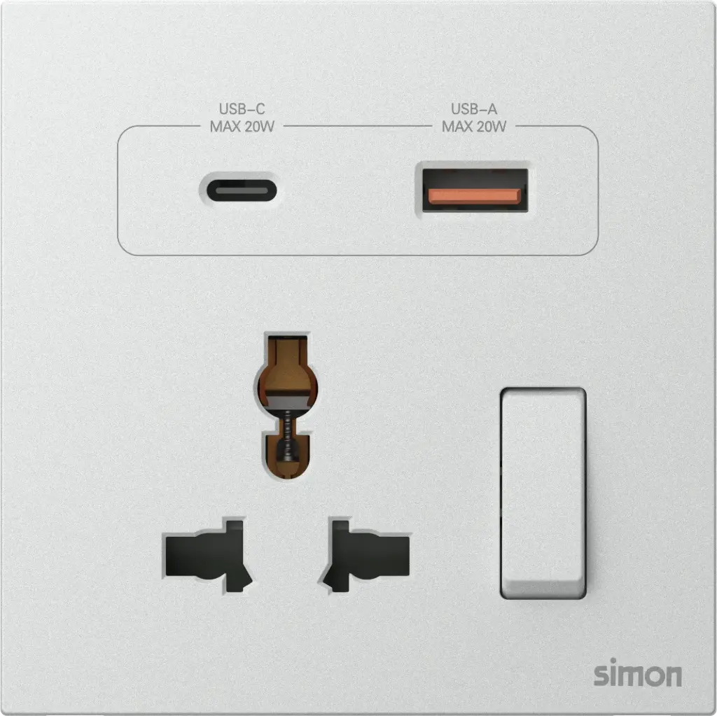66E7253G Simon M7 Gem (Glass) Multi-Socket w/ USB A+C | HAP