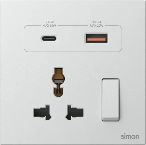 66E7253G Simon M7 Gem (Glass) Multi-Socket w/ USB A+C
