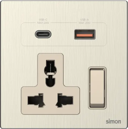 66E7253M Simon M7 Metal Multi Socket w/ USB A+C