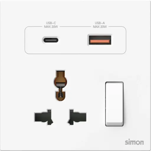 66E7253 Simon M7 Air Multi Socket w/ USB A+C 
