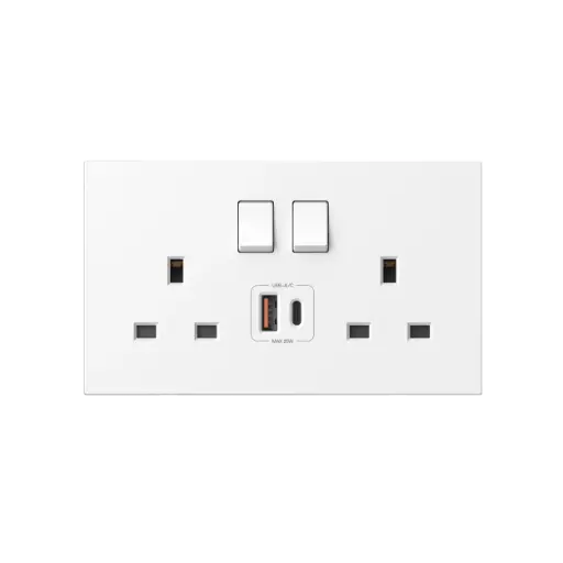 664585 SIMON M7 Air Twin 13A BS Socket w/USB A+C