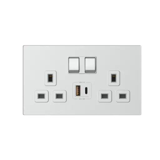 664585G SIMON M7 Gem (Glass) Twin 13A BS Socket w/USB A+C