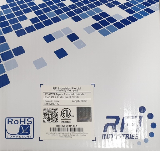 [RCI-22F301P-14A] RFI 22AWG 1-Pair (2 core) Twisted Shielded PVC CL2 Instrument Cable (305m)